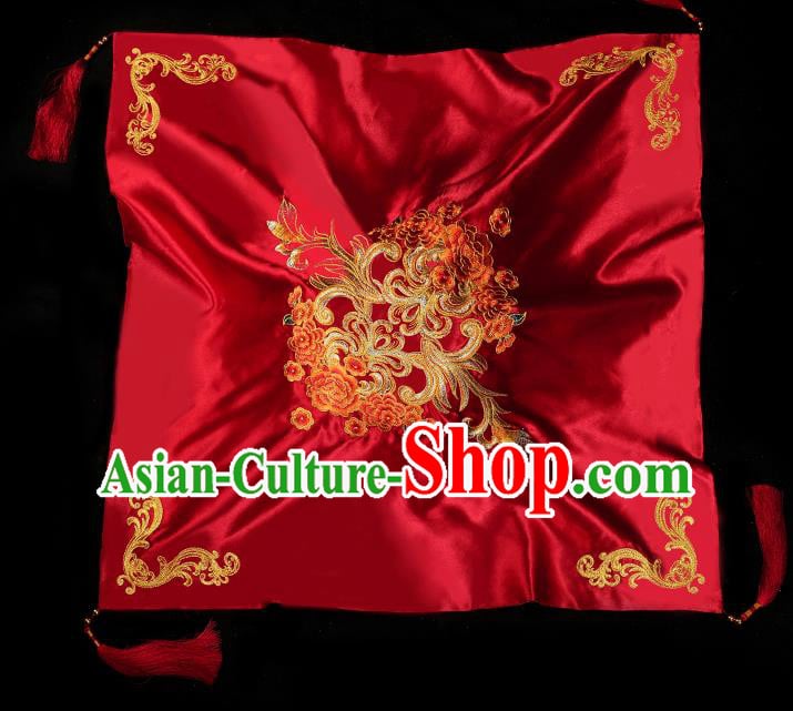 Chinese Traditional Wedding Accessories Embroidered Peony Red Bridal Veil Chinese Traditional Wedding Accessories Embroidered Peony Red Bridal Veil