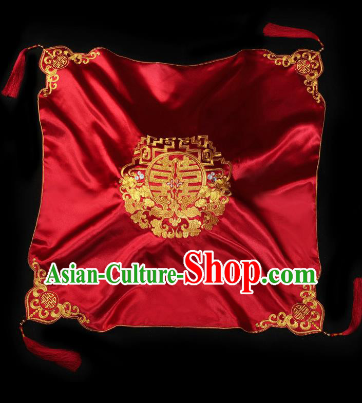 Chinese Traditional Wedding Headdress Embroidered Red Satin Bridal Veil Accessories Chinese Traditional Wedding Headdress Embroidered Red Satin Bridal Veil Accessories