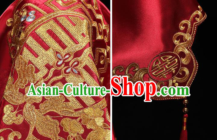 Chinese Traditional Wedding Headdress Embroidered Red Satin Bridal Veil Accessories Chinese Traditional Wedding Headdress Embroidered Red Satin Bridal Veil Accessories