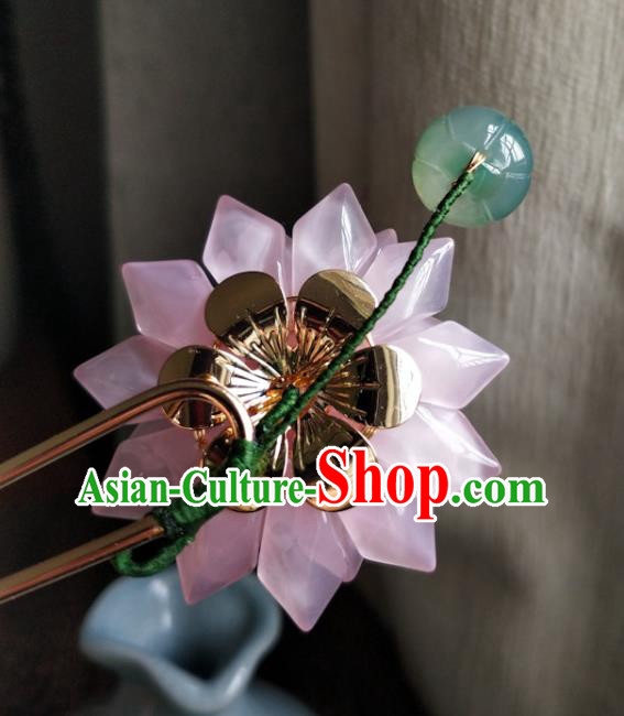 China Ancient Princess Coloured Glaze Hairpin Traditional Ming Dynasty Pink Lotus Hair Stick China Ancient Princess Coloured Glaze Hairpin Traditional Ming Dynasty Pink Lotus Hair Stick