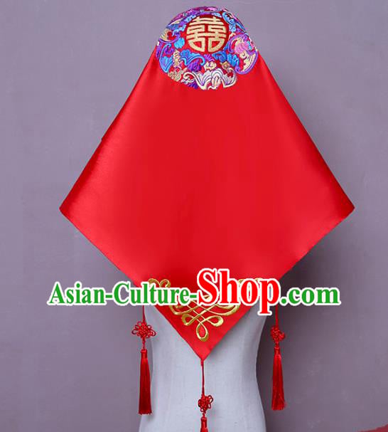 Chinese Embroidered Bridal Veil Traditional Wedding Headdress Classical Xiuhe Suit Red Satin Accessories Chinese Embroidered Bridal Veil Traditional Wedding Headdress Classical Xiuhe Suit Red Satin Accessories