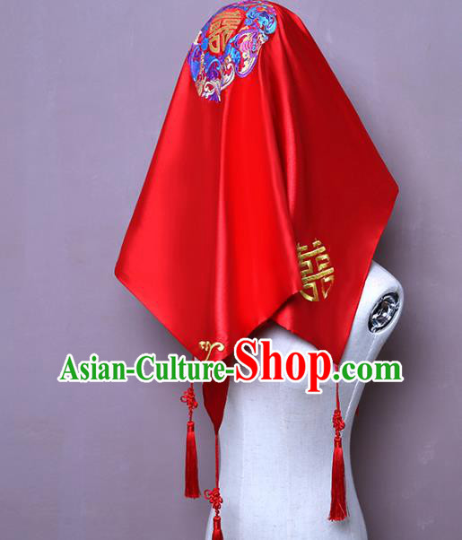 Chinese Embroidered Bridal Veil Traditional Wedding Headdress Classical Xiuhe Suit Red Satin Accessories Chinese Embroidered Bridal Veil Traditional Wedding Headdress Classical Xiuhe Suit Red Satin Accessories