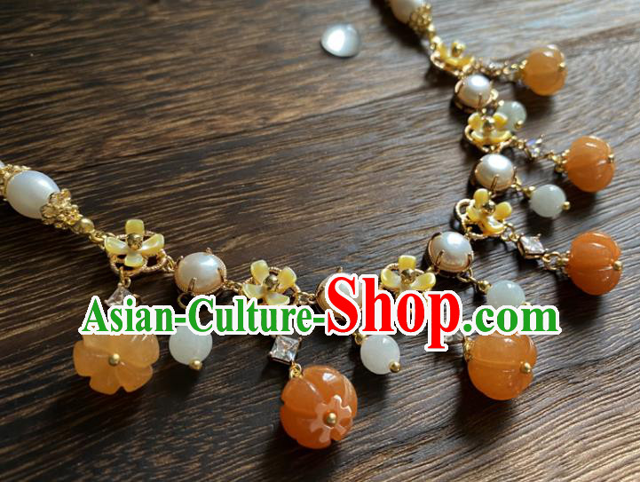 Chinese Traditional Hanfu Agate Pumpkin Necklace Accessories Classical Pearls Necklet Jewelry Chinese Traditional Hanfu Agate Pumpkin Necklace Accessories Classical Pearls Necklet Jewelry