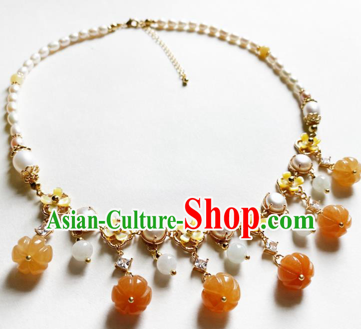 Chinese Traditional Hanfu Agate Pumpkin Necklace Accessories Classical Pearls Necklet Jewelry Chinese Traditional Hanfu Agate Pumpkin Necklace Accessories Classical Pearls Necklet Jewelry