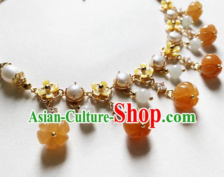 Chinese Traditional Hanfu Agate Pumpkin Necklace Accessories Classical Pearls Necklet Jewelry Chinese Traditional Hanfu Agate Pumpkin Necklace Accessories Classical Pearls Necklet Jewelry