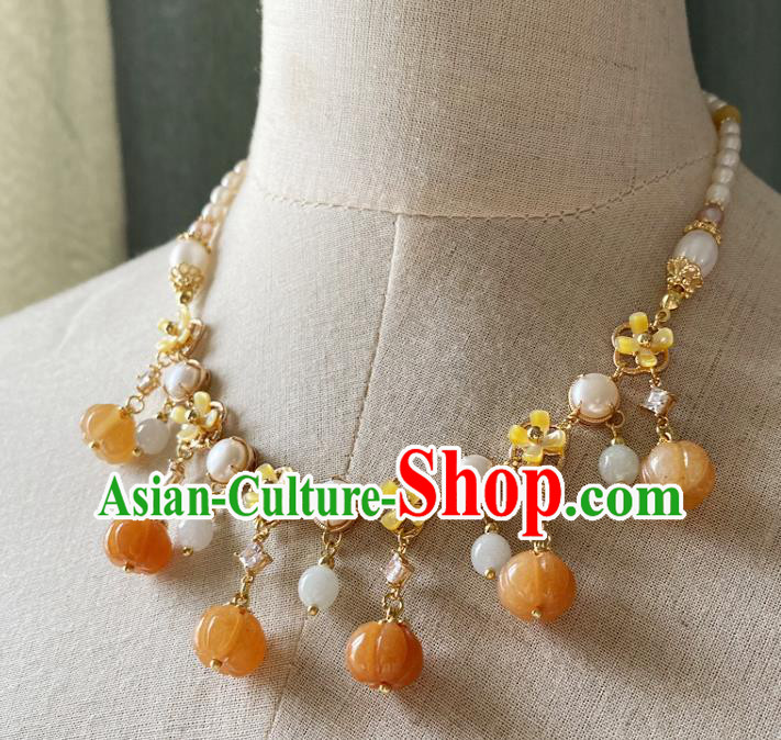 Chinese Traditional Hanfu Agate Pumpkin Necklace Accessories Classical Pearls Necklet Jewelry Chinese Traditional Hanfu Agate Pumpkin Necklace Accessories Classical Pearls Necklet Jewelry