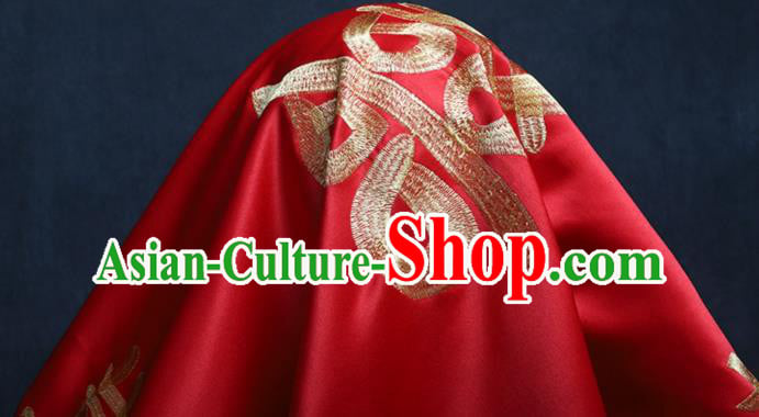 Chinese Classical Headdress Wedding Red Satin Kerchief Traditional Embroidered Bridal Veil Chinese Classical Headdress Wedding Red Satin Kerchief Traditional Embroidered Bridal Veil