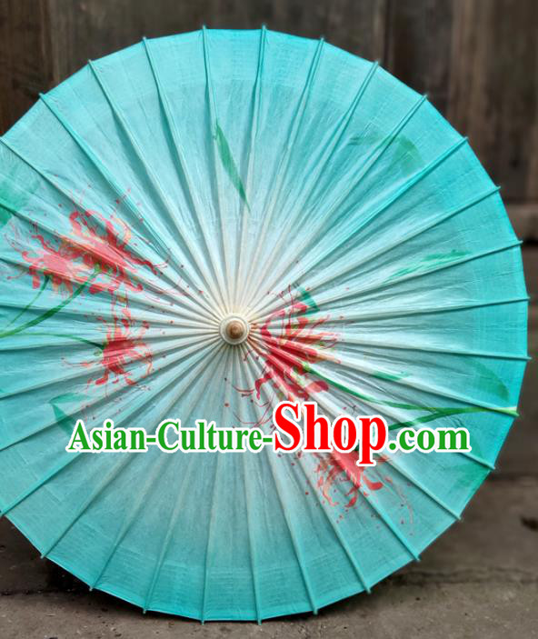 China Painting Manjusaka Blue Oil Paper Umbrella Classical Dance Umbrella China Painting Manjusaka Blue Oil Paper Umbrella Classical Dance Umbrella