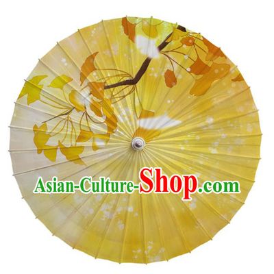 China Traditional Handmade Yellow Oil Paper Umbrella Classical Dance Painting Ginkgo Leaf Umbrella