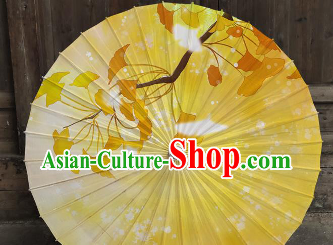 China Traditional Handmade Yellow Oil Paper Umbrella Classical Dance Painting Ginkgo Leaf Umbrella China Traditional Handmade Yellow Oil Paper Umbrella Classical Dance Painting Ginkgo Leaf Umbrella