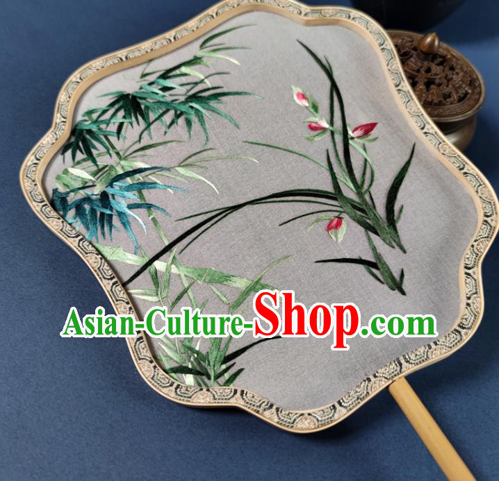 Chinese Classical Dance Silk Fan Traditional Hanfu Fan Handmade Embroidered Orchid Bamboo Palace Fan Chinese Classical Dance Silk Fan Traditional Hanfu Fan Handmade Embroidered Orchid Bamboo Palace Fan
