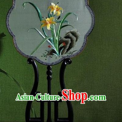 Chinese Ancient Song Dynasty Silk Fan Traditional Hanfu Dance Fan Embroidered Orchids Palace Fan