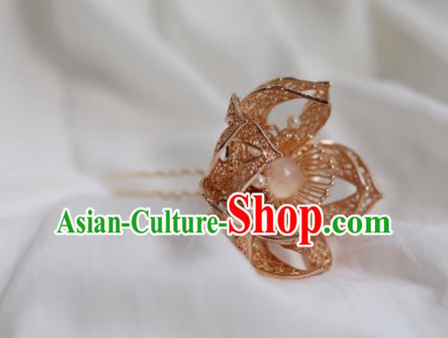 China Ancient Princess Pearls Hairpin Traditional Ming Dynasty Golden Flower Hair Stick China Ancient Princess Pearls Hairpin Traditional Ming Dynasty Golden Flower Hair Stick