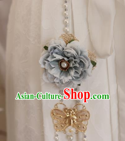 Handmade Chinese Blue Peony Waist Accessories Traditional Green Tassel Pendant Handmade Chinese Blue Peony Waist Accessories Traditional Green Tassel Pendant
