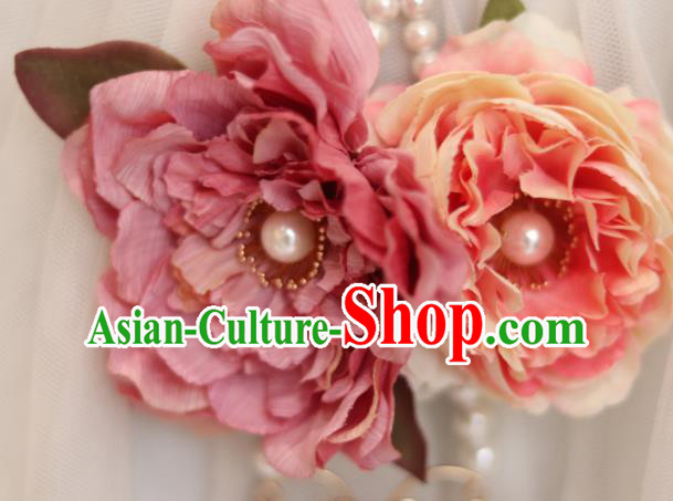 Handmade Chinese Pink Peony Waist Accessories Traditional Pearls Tassel Jade Pendant Handmade Chinese Pink Peony Waist Accessories Traditional Pearls Tassel Jade Pendant