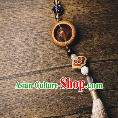 Chinese Traditional Rosewood Waist Accessories Classical Cheongsam Brooch Grey Tassel Pendant