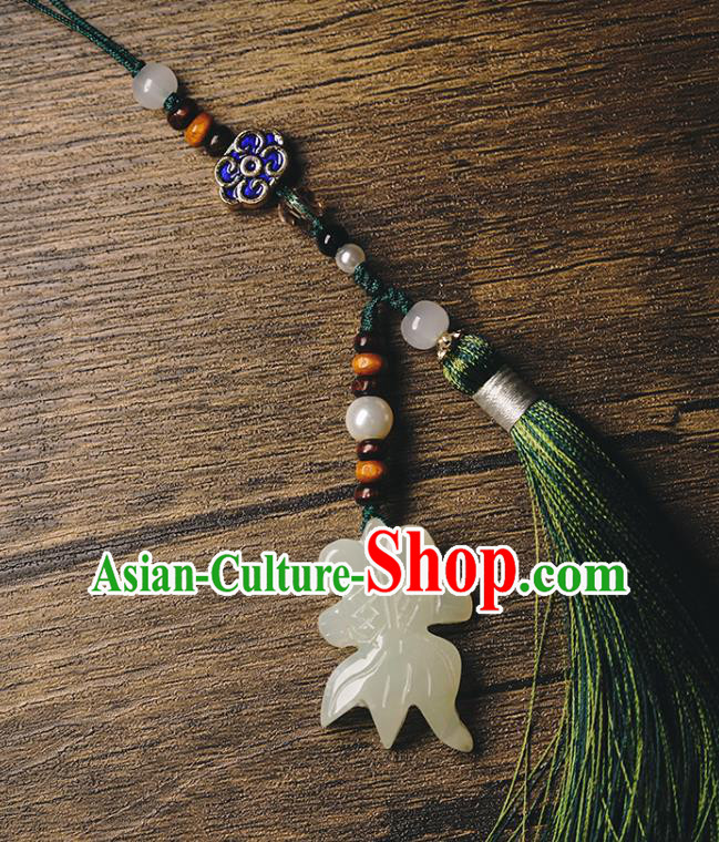 Chinese Classical Cheongsam Brooch Green Tassel Pendant Traditional Jade Goldfish Waist Accessories Chinese Classical Cheongsam Brooch Green Tassel Pendant Traditional Jade Goldfish Waist Accessories