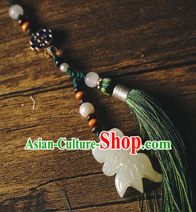 Chinese Classical Cheongsam Brooch Green Tassel Pendant Traditional Jade Goldfish Waist Accessories Chinese Classical Cheongsam Brooch Green Tassel Pendant Traditional Jade Goldfish Waist Accessories
