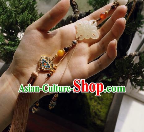 Chinese Classical Brown Tassel Jade Pendant Traditional Hanfu Waist Accessories Chinese Classical Brown Tassel Jade Pendant Traditional Hanfu Waist Accessories