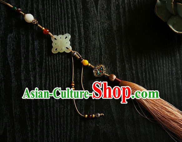 Chinese Classical Brown Tassel Jade Pendant Traditional Hanfu Waist Accessories Chinese Classical Brown Tassel Jade Pendant Traditional Hanfu Waist Accessories