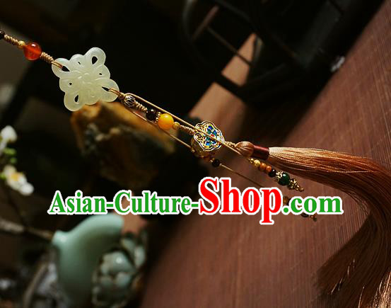 Chinese Classical Brown Tassel Jade Pendant Traditional Hanfu Waist Accessories Chinese Classical Brown Tassel Jade Pendant Traditional Hanfu Waist Accessories