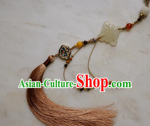 Chinese Classical Brown Tassel Jade Pendant Traditional Hanfu Waist Accessories Chinese Classical Brown Tassel Jade Pendant Traditional Hanfu Waist Accessories