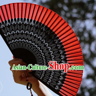 Chinese Traditional Red Silk Fan Bamboo Accordion Handmade Folding Fan