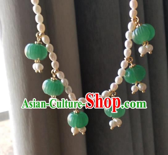 Chinese Traditional Hanfu Pearls Necklace Accessories Classical Aventurine Necklet Chinese Traditional Hanfu Pearls Necklace Accessories Classical Aventurine Necklet