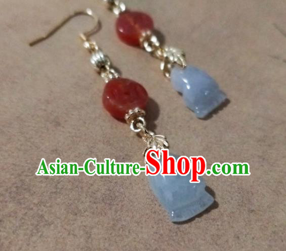 Chinese Traditional Jade Ear Accessories Handmade Classical Cheongsam Agate Peace Buckle Earrings Chinese Traditional Jade Ear Accessories Handmade Classical Cheongsam Agate Peace Buckle Earrings