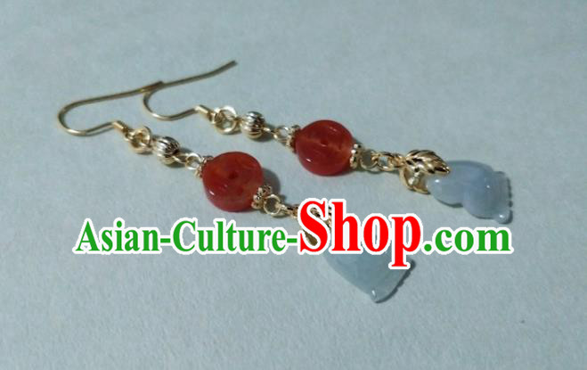 Chinese Traditional Jade Ear Accessories Handmade Classical Cheongsam Agate Peace Buckle Earrings Chinese Traditional Jade Ear Accessories Handmade Classical Cheongsam Agate Peace Buckle Earrings