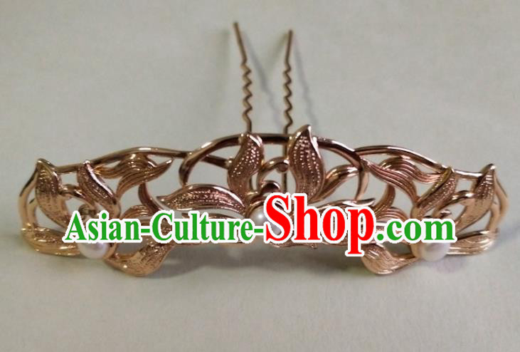 China Ancient Queen Hairpin Traditional Ming Dynasty Golden Orchids Hair Crown China Ancient Queen Hairpin Traditional Ming Dynasty Golden Orchids Hair Crown