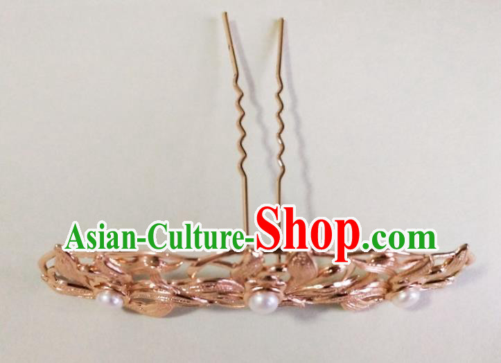 China Ancient Queen Hairpin Traditional Ming Dynasty Golden Orchids Hair Crown China Ancient Queen Hairpin Traditional Ming Dynasty Golden Orchids Hair Crown