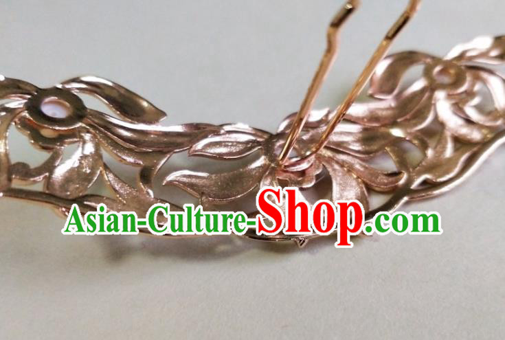 China Ancient Queen Hairpin Traditional Ming Dynasty Golden Orchids Hair Crown China Ancient Queen Hairpin Traditional Ming Dynasty Golden Orchids Hair Crown