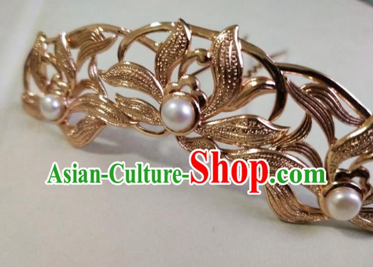 China Ancient Queen Hairpin Traditional Ming Dynasty Golden Orchids Hair Crown China Ancient Queen Hairpin Traditional Ming Dynasty Golden Orchids Hair Crown