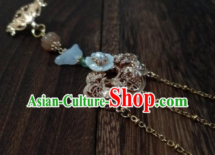 Chinese Traditional Hanfu Golden Lotus Brooch Accessories Classical Jade Tassel Pendant Chinese Traditional Hanfu Golden Lotus Brooch Accessories Classical Jade Tassel Pendant