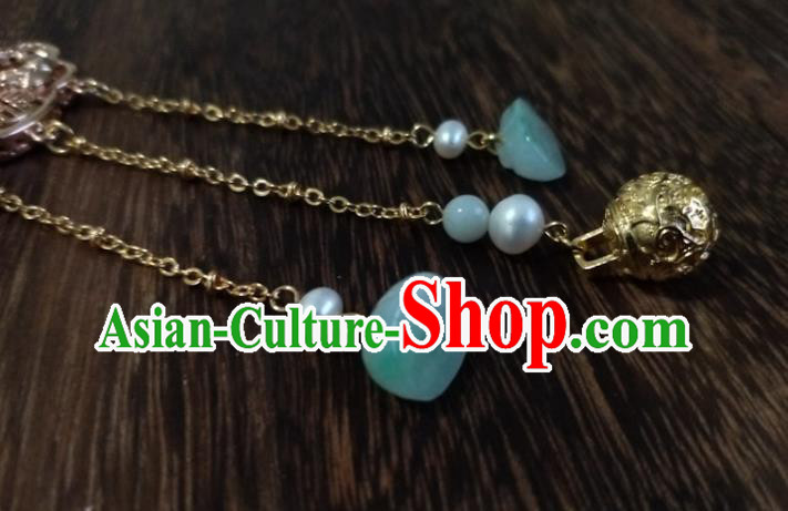 Chinese Traditional Hanfu Golden Lotus Brooch Accessories Classical Jade Tassel Pendant Chinese Traditional Hanfu Golden Lotus Brooch Accessories Classical Jade Tassel Pendant