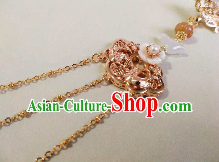 Chinese Traditional Hanfu Golden Lotus Brooch Accessories Classical Jade Tassel Pendant Chinese Traditional Hanfu Golden Lotus Brooch Accessories Classical Jade Tassel Pendant
