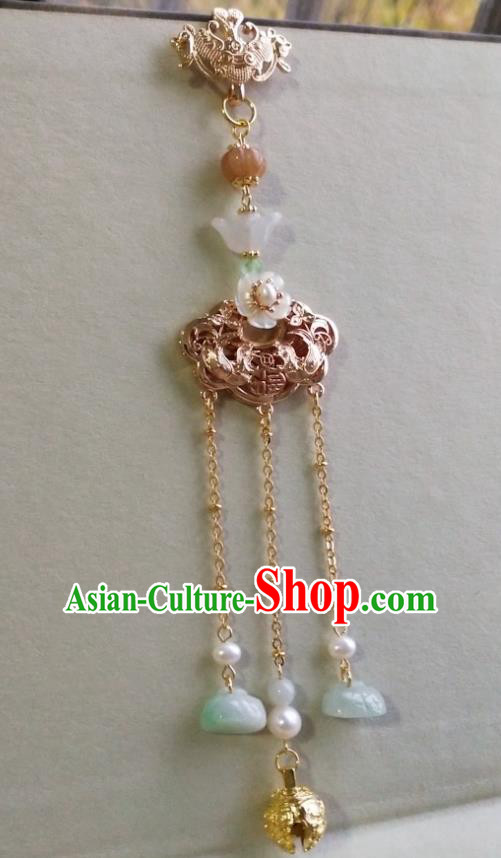 Chinese Traditional Hanfu Golden Lotus Brooch Accessories Classical Jade Tassel Pendant Chinese Traditional Hanfu Golden Lotus Brooch Accessories Classical Jade Tassel Pendant