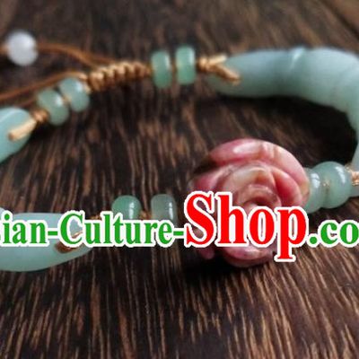 Chinese Classical Hanfu Jade Bracelet Traditional Carving Rose Wristlet Accessories
