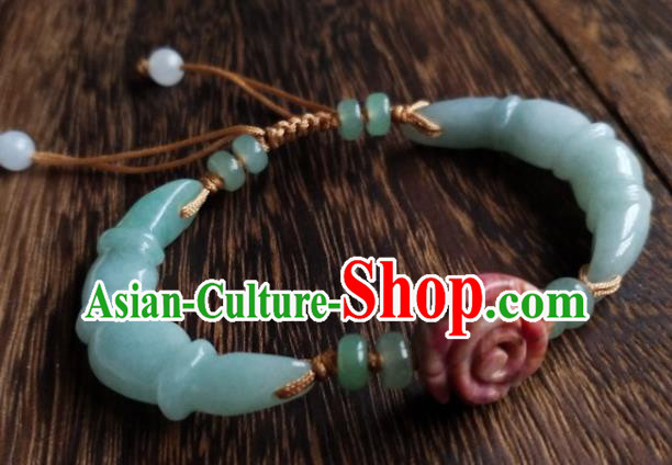 Chinese Classical Hanfu Jade Bracelet Traditional Carving Rose Wristlet Accessories Chinese Classical Hanfu Jade Bracelet Traditional Carving Rose Wristlet Accessories