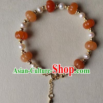 Chinese Traditional Hanfu Agate Wristlet Accessories Classical Pearls Bracelet