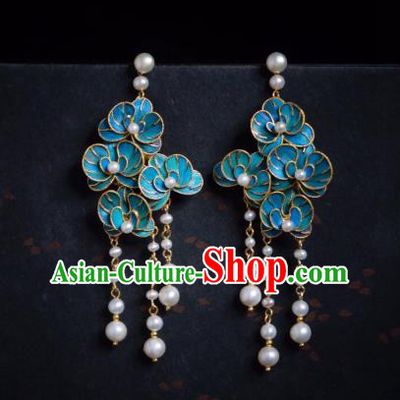 Chinese Ancient Ming Dynasty Princess Ear Accessories Blueing Earrings Traditional Culture Jewelry