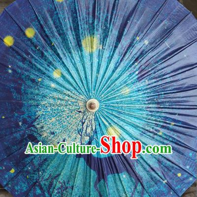 China Classical Printing Deer Umbrella Handmade Dance Umbrellas Craft Traditional Blue Oil Paper Umbrella