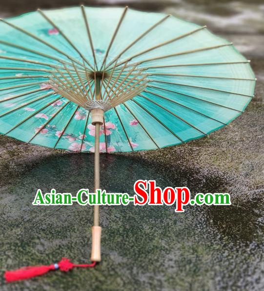 China Traditional Green Oil Paper Umbrella Handmade Classical Painting Peach Blossom Umbrellas China Traditional Green Oil Paper Umbrella Handmade Classical Painting Peach Blossom Umbrellas