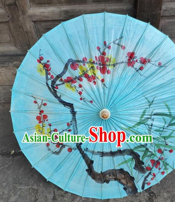 China Traditional Blue Oil Paper Umbrella Handmade Craft Classical Ink Painting Plum Bamboo Umbrellas China Traditional Blue Oil Paper Umbrella Handmade Craft Classical Ink Painting Plum Bamboo Umbrellas