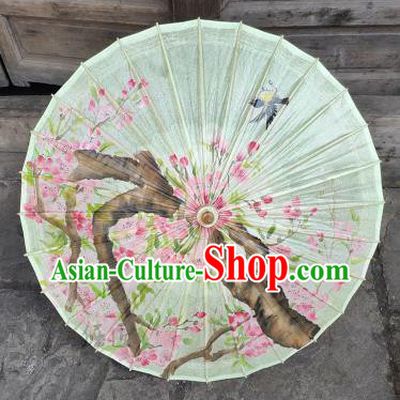 China Traditional Light Green Oil Paper Umbrella Handmade Classical Dance Painting Begonia Umbrellas