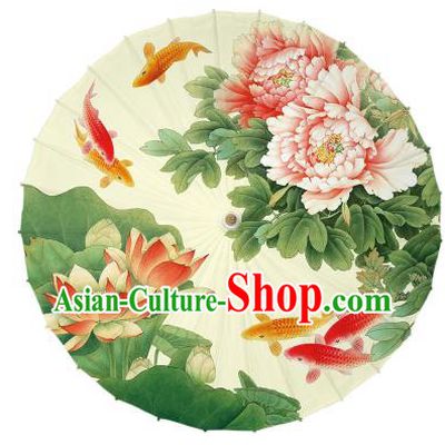 China Traditional Umbrella Classical Dance Umbrella Handmade Printing Lotus Peony Oil Paper Umbrella