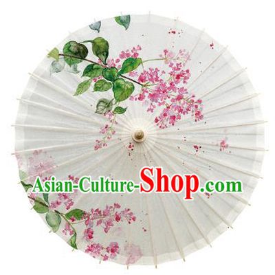China Traditional Printing Flowers White Oil Paper Umbrella Handmade Stage Show Umbrella
