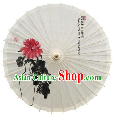 China Traditional Ink Painting Chrysanthemum Oil Paper Umbrella Handmade Cheongsam Dance Umbrella
