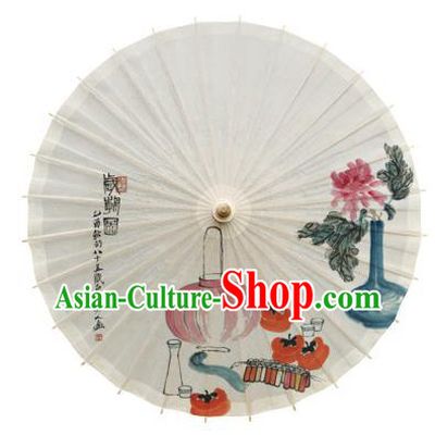 China Handmade Cheongsam Dance Oil Paper Umbrella Traditional Ink Painting Chrysanthemum Lantern Umbrella